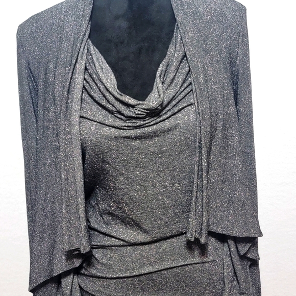 Etcetera Tops - Etcetera Gray Metallic Shimmering Open Cardigan w/ Attached Cami Sz XS. #814